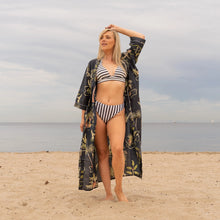 Load image into Gallery viewer, Women's Cotton Kimono Robe - Tropical Black