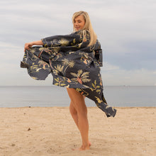 Load image into Gallery viewer, Women's Cotton Kimono Robe - Tropical Black