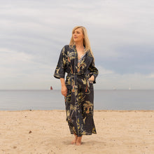 Load image into Gallery viewer, Women's Cotton Kimono Robe - Tropical Black