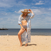Load image into Gallery viewer, Women's Cotton Kimono Robe -Tropical Blues