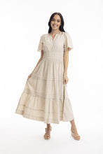Load image into Gallery viewer, Poplin Maxi Dress with Ruched Waist - Sand