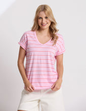 Load image into Gallery viewer, Soho Cuff V Tee - Candy with Red Stripe