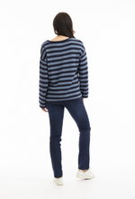 Load image into Gallery viewer, Knit Top R-neck Stripe - Denim Blue