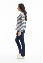 Load image into Gallery viewer, Knit Top R-neck Stripe - Denim, Natural