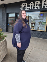 Load image into Gallery viewer, Knit Poncho With Cowel Neck - Navy 40% OFF AT CHECKOUT