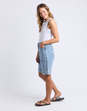 Load image into Gallery viewer, Atlas Long Denim Short Mid Blue Wash