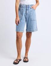 Load image into Gallery viewer, Atlas Long Denim Short Mid Blue Wash