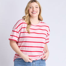 Load image into Gallery viewer, Halli Tee - Pink Lady and Poppy Stripe.