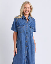 Load image into Gallery viewer, Ayla Denim Midi Dress - Mid Blue Wash