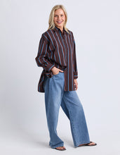 Load image into Gallery viewer, Saltair Shirt Chocolate With Blue Stripe