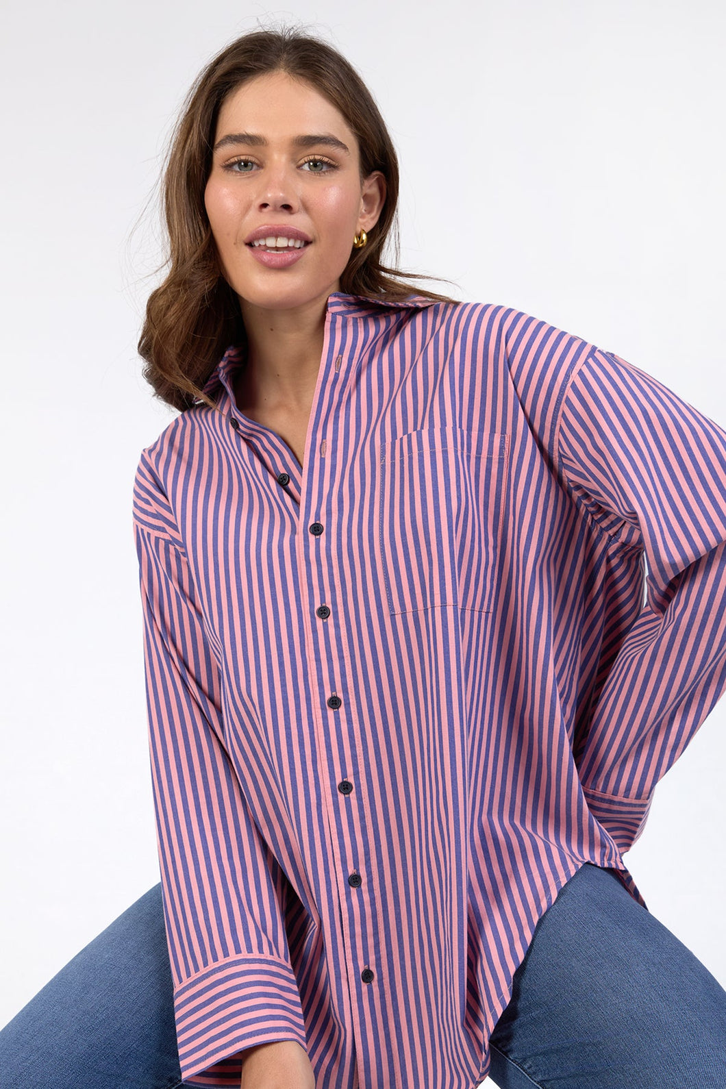 Elm Lifestyle Lila Stripe Shirt - French Blue & Charm Pink
