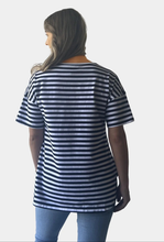 Load image into Gallery viewer, Stripe &amp; Embroidery Letter Tee
