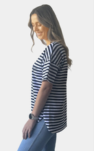 Load image into Gallery viewer, Stripe &amp; Embroidery Letter Tee
