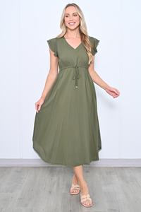 V Neck Midi Dress - Cacti