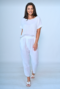 Straight Leg Basic Linen Pant - White