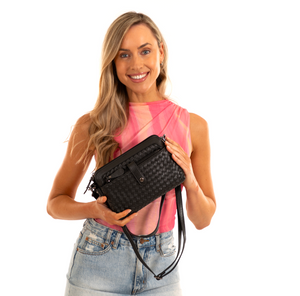 Riley Woven Cross Body Bag in Black