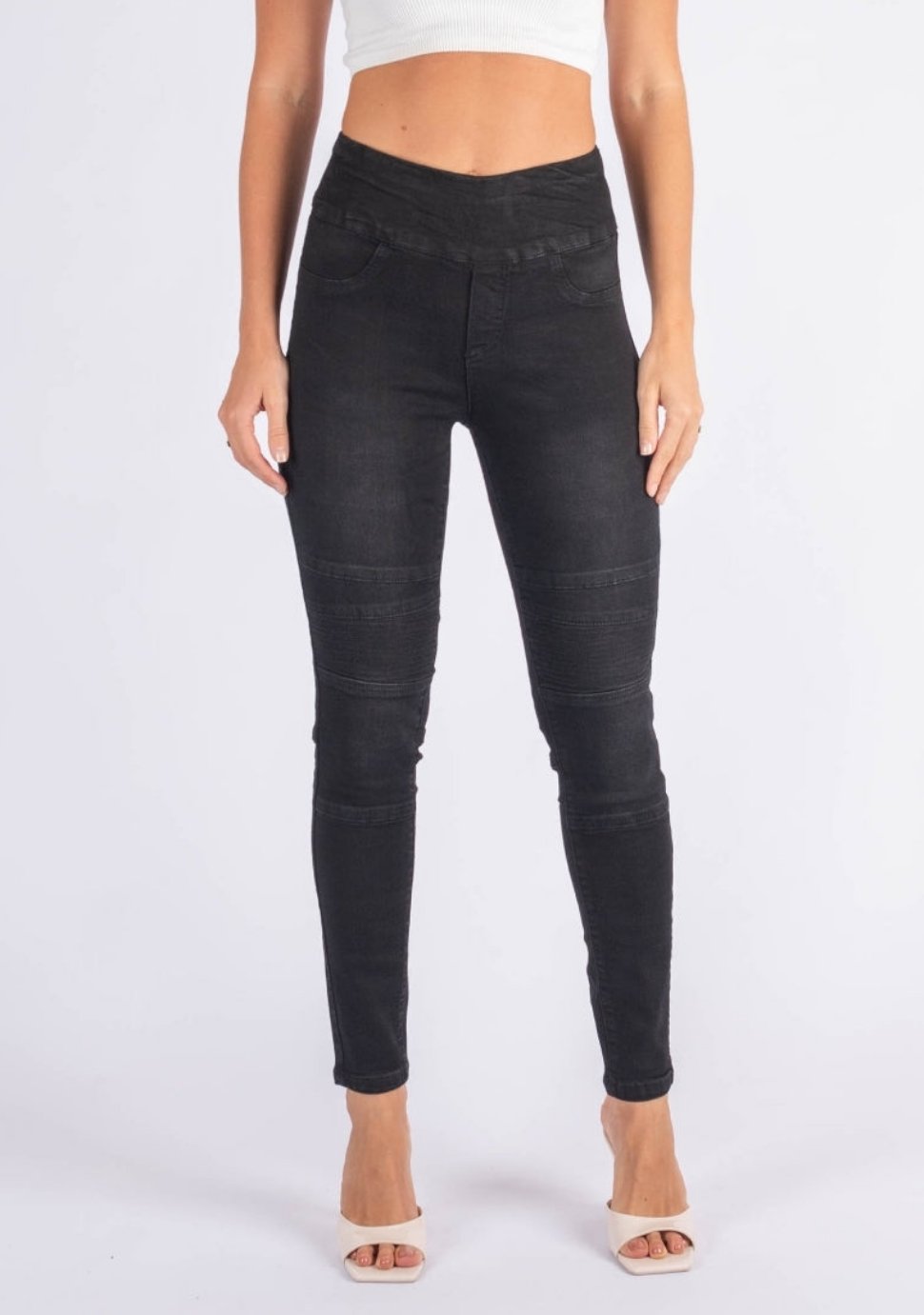 Pull Up Biker Jeans- Black