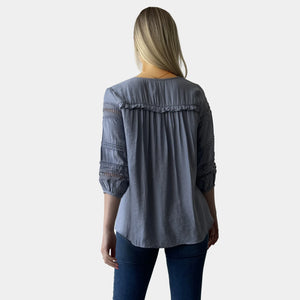 Lace Trim Sleeve Top - Powder Blue