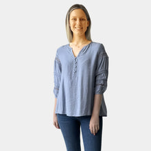 Load image into Gallery viewer, Lace Trim Sleeve Top - Powder Blue
