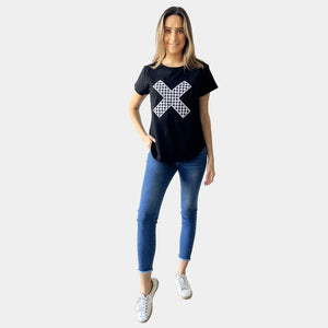 Tee Shirt, Checkered X - Black