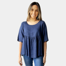 Load image into Gallery viewer, 100 % linen top - Navy
