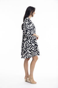 Poplin Print Dress - Black