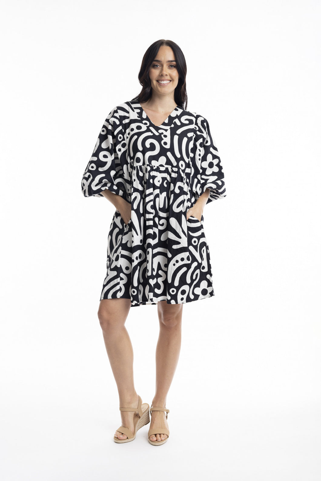 Poplin Print Dress - Black