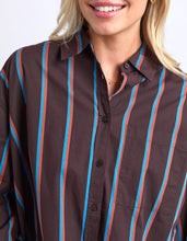 Load image into Gallery viewer, Saltair Shirt Chocolate With Blue Stripe

