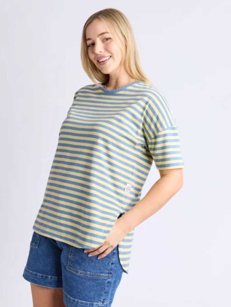 Lauren Tee stripe - Blue and Banana