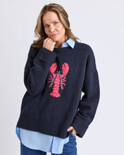 Load image into Gallery viewer, Lobster Intarsia Knit - Navy/Cranberry
