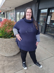 Knit Poncho With Cowel Neck - Navy 40% OFF AT CHECKOUT