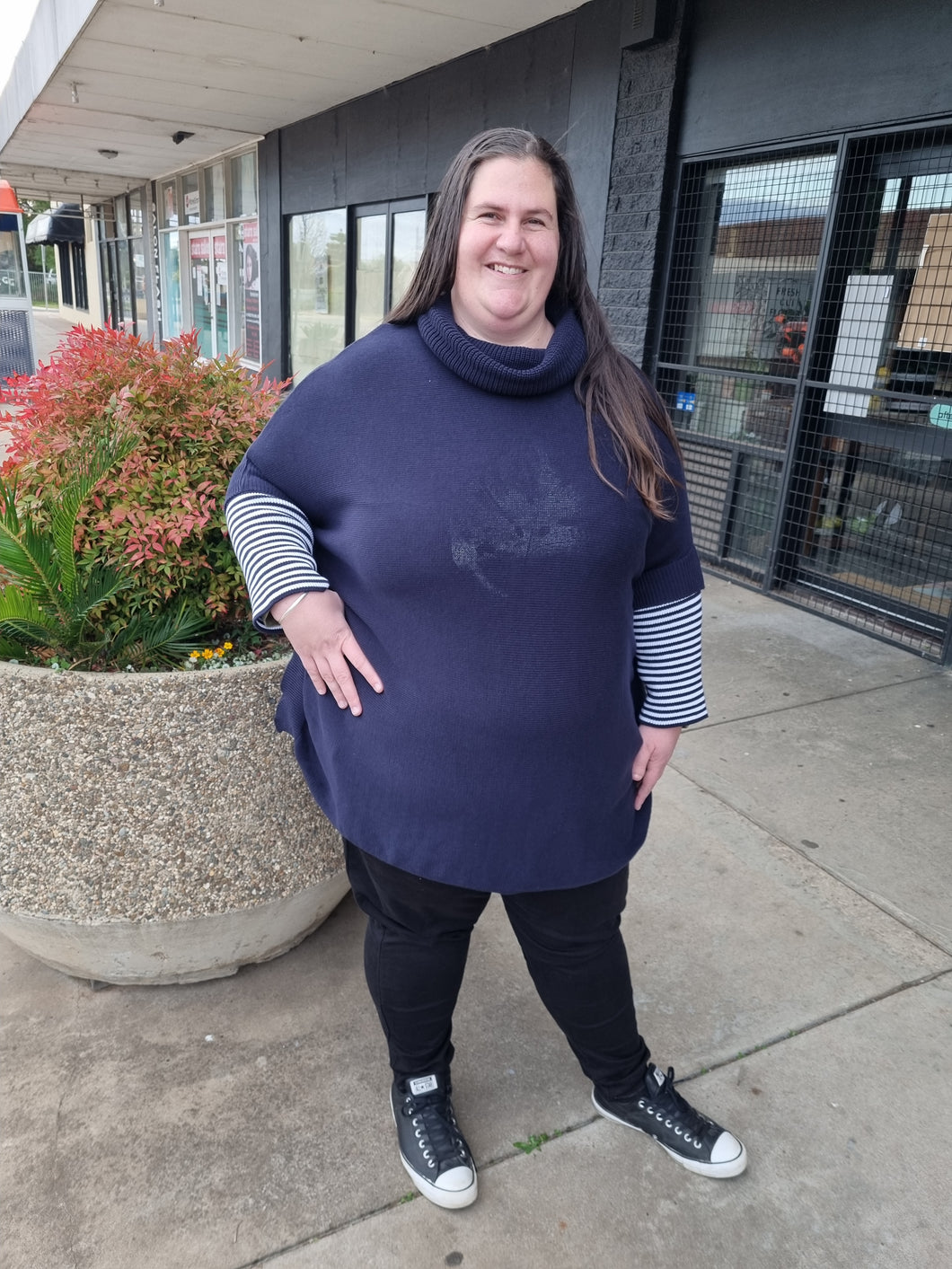 Knit Poncho With Cowel Neck - Navy 40% OFF AT CHECKOUT