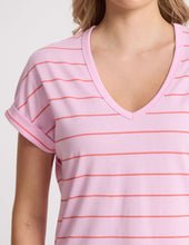 Load image into Gallery viewer, Soho Cuff V Tee - Candy with Red Stripe
