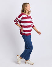 Load image into Gallery viewer, Billie Block Stripe Crew Maroon/White
