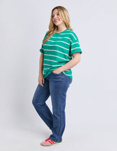 Load image into Gallery viewer, Halli Short Sleeve Stripe Tee Virdis Green/White

