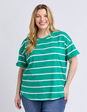 Load image into Gallery viewer, Halli Short Sleeve Stripe Tee Virdis Green/White
