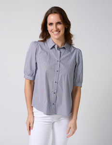 Asha Blouse - Navy White Stripe