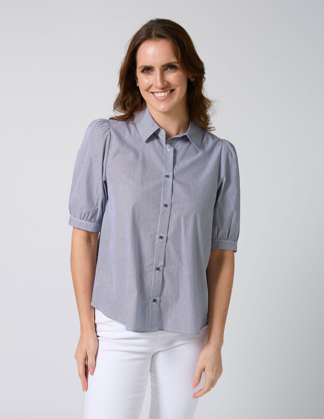 Asha Blouse - Navy White Stripe