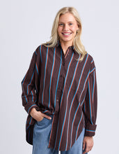 Load image into Gallery viewer, Saltair Shirt Chocolate With Blue Stripe
