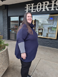 Knit Poncho With Cowel Neck - Navy 40% OFF AT CHECKOUT