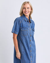 Load image into Gallery viewer, Ayla Denim Midi Dress - Mid Blue Wash
