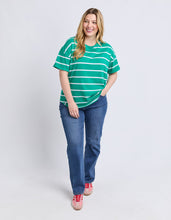 Load image into Gallery viewer, Halli Short Sleeve Stripe Tee Virdis Green/White
