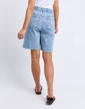 Load image into Gallery viewer, Atlas Long Denim Short Mid Blue Wash
