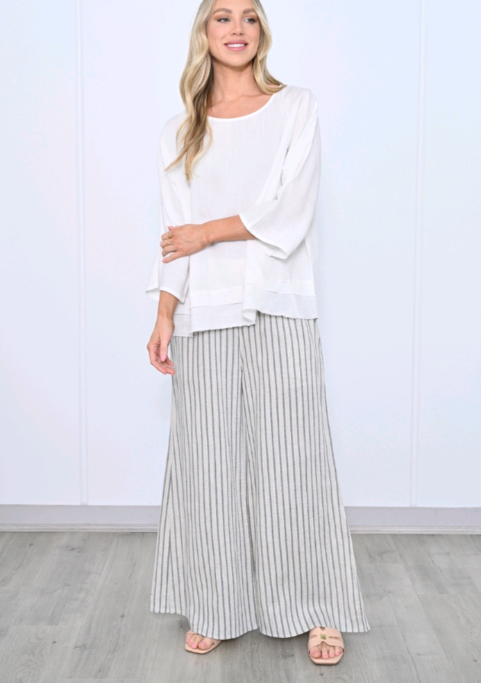 Wide Leg Pants - Blue Stripe