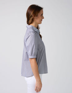 Asha Blouse - Navy White Stripe