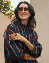Load image into Gallery viewer, Saltair Shirt Chocolate With Blue Stripe
