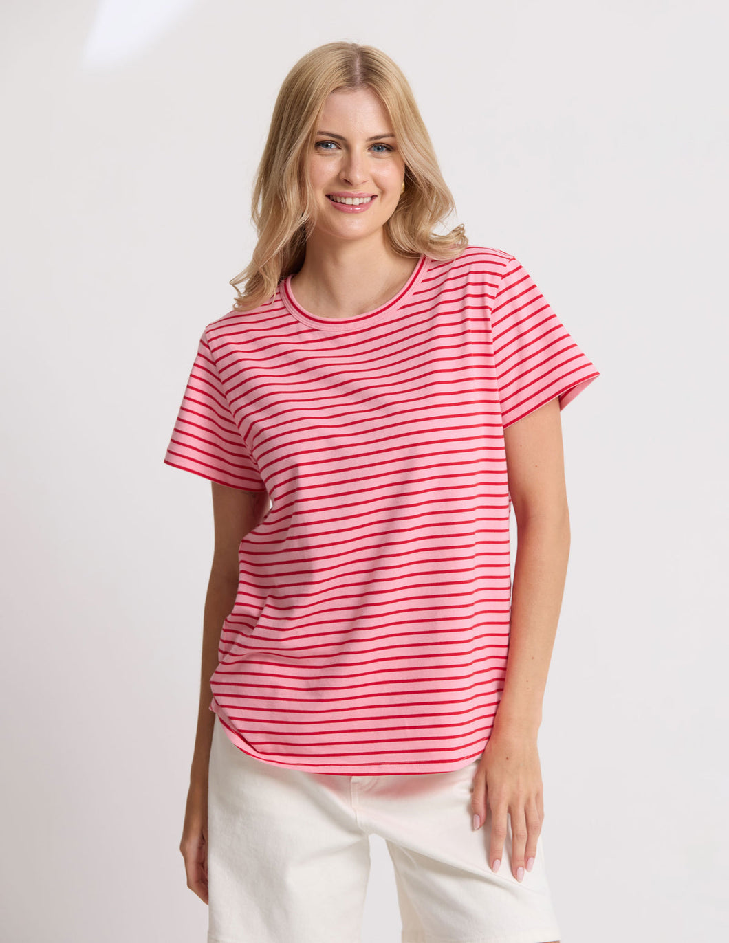 Classic Stripe Tee - Pink with Red Stripe