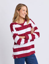 Load image into Gallery viewer, Billie Block Stripe Crew Maroon/White
