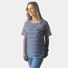 Load image into Gallery viewer, Stripe &amp; Embroidery Letter Tee
