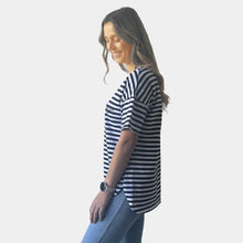 Load image into Gallery viewer, Stripe &amp; Embroidery Letter Tee
